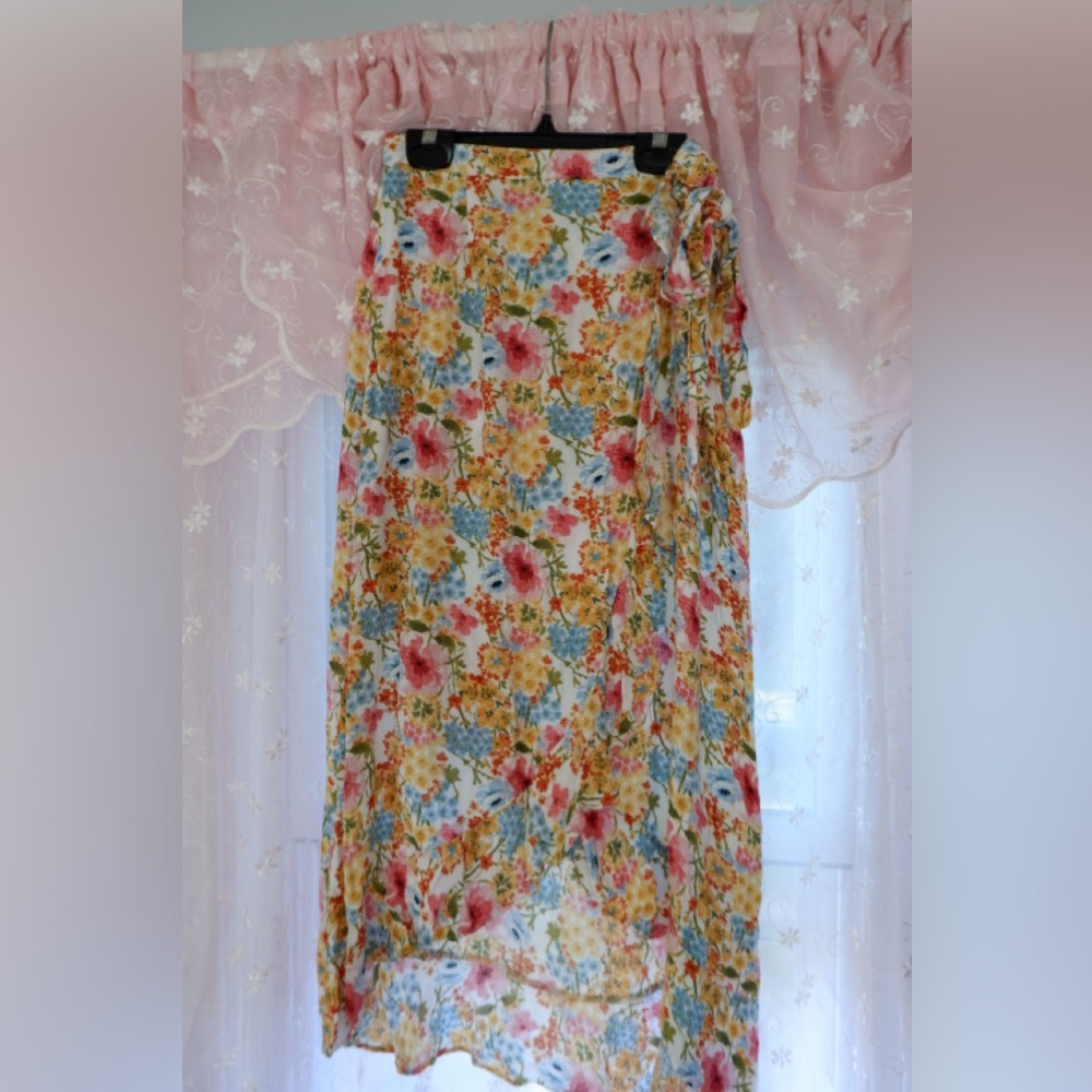 Cynthia Rowley Floral Wrap Skirt with Blue and Orange Accents